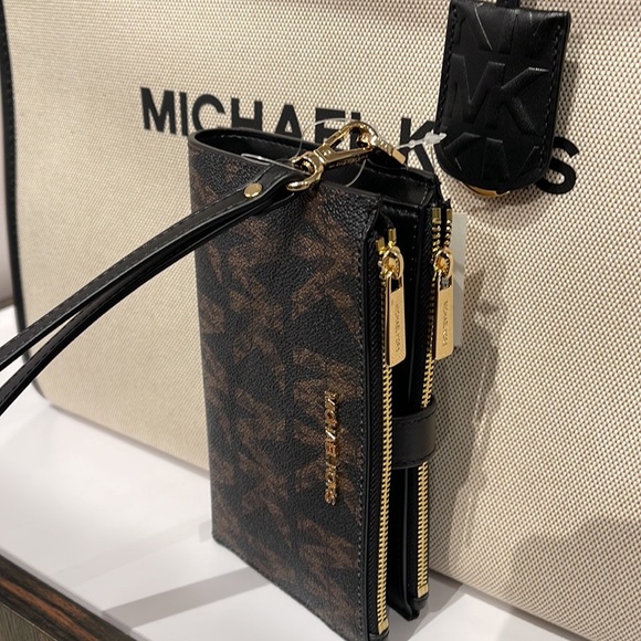 MICHAEL KORS LARGE DOUBLE ZIP WRISTLET WALLET BLACK MULTI - Picture 12 of 16